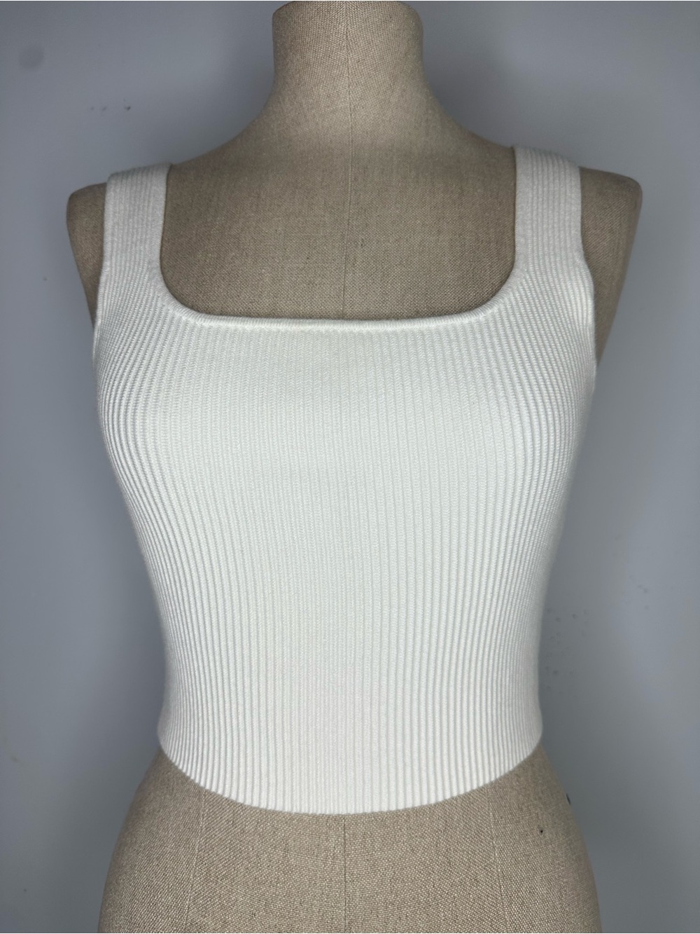 Women's White Ribbed Tank Top - Classic Scoop Back